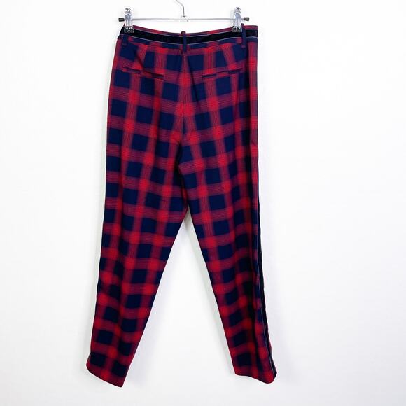 Court & Rowe Velvet Stripe Shadow Plaid Crop Straight Pants Red Black size 2 NWT - Picture 11 of 12